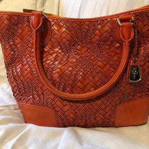 Cole Haan woven leather orange tote GUC